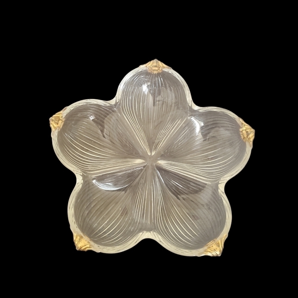 Glass crystal dish Mikasa flower Ridged Gold Tip Vintage